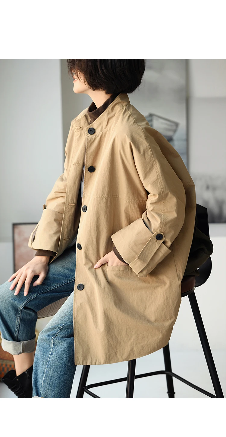 F92220 Artistic Casual Stand-Up Collar Oversize Adjustable Wide-Sleeve Cotton Jacket Coat for Women Winter
