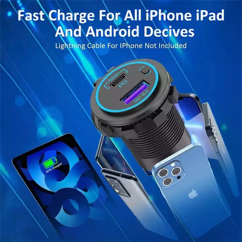 RV   ġ   Ƽ  USB Ʈ , 12V USB ܼƮ Ʈ , 65W USB-C PD3.0  18W QC3.0
