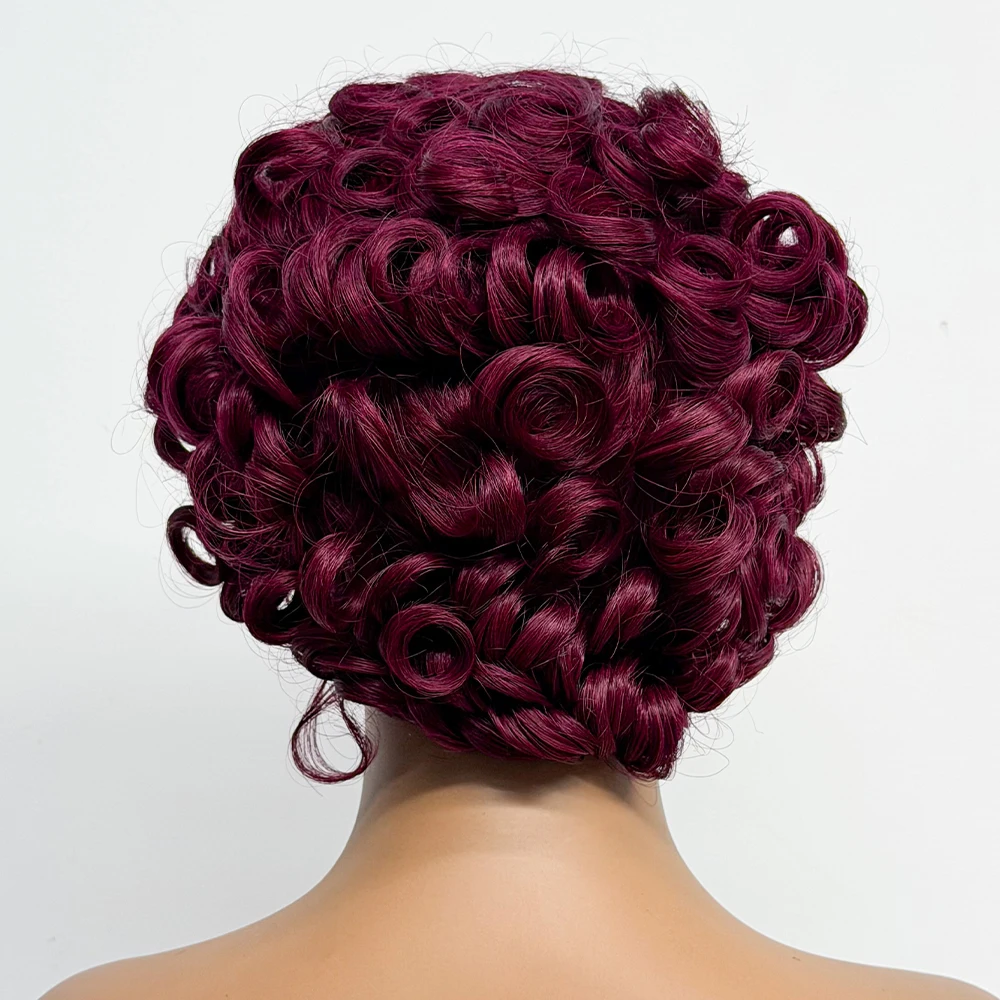 Bouncy Curly Short Human Hair Wigs Glueless Wigs With Bang Full Machine Made Loose Texture Wig Pixie Cut Bob Wig For Women