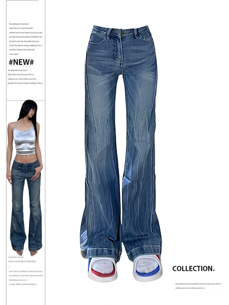 

Женские джинсы в стиле оверсайз, голубые мешковатые винтажные джинсовые брюки в стиле эмо 90-х годов, широкие ковбойские брюки в стиле Харадзюку с высокой талией, Y2k