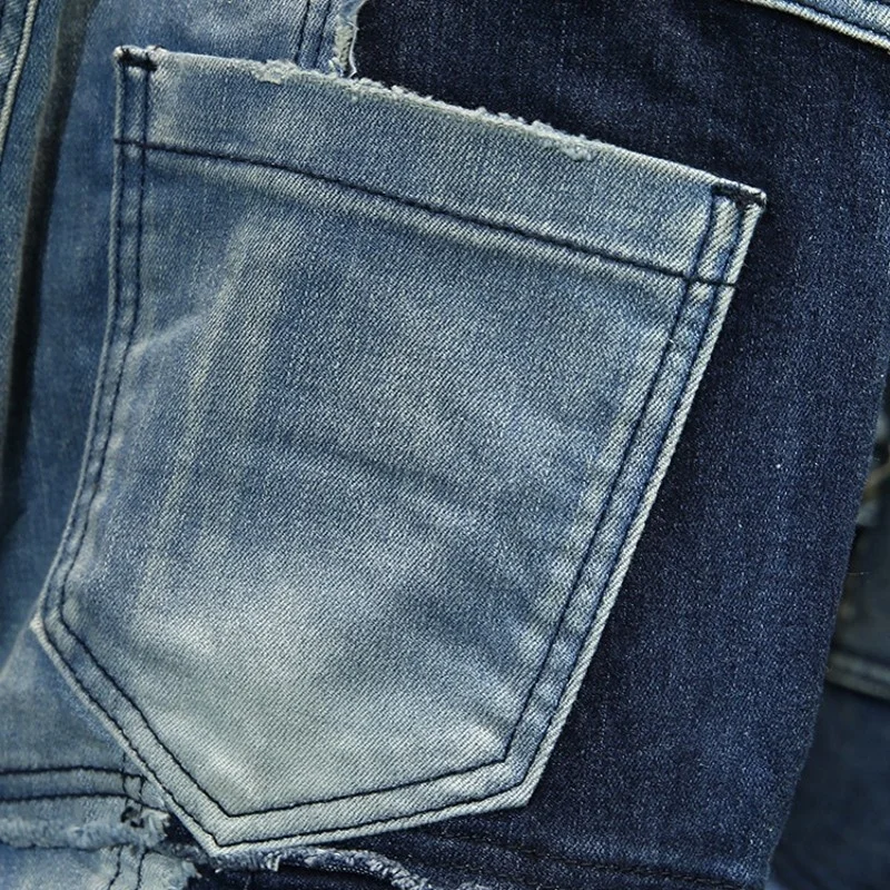 Denim Set Men Loose Denim 2Pcs Set Long Sleeve Single Breasted Jackets Full Length Pant Denim Set Spliced Denim Jacket And Jeans 4