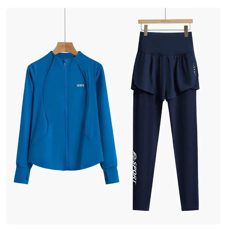 DRUR M-4XL Yoga-Outfits, 2-teiliges Trainingsset, Sweatshirt mit durchgehendem Reißverschluss und Hose, Damen-Trainingsanzug, aktive Kleidung, Herbst-Winter-Sportbekleidung – Detail 7