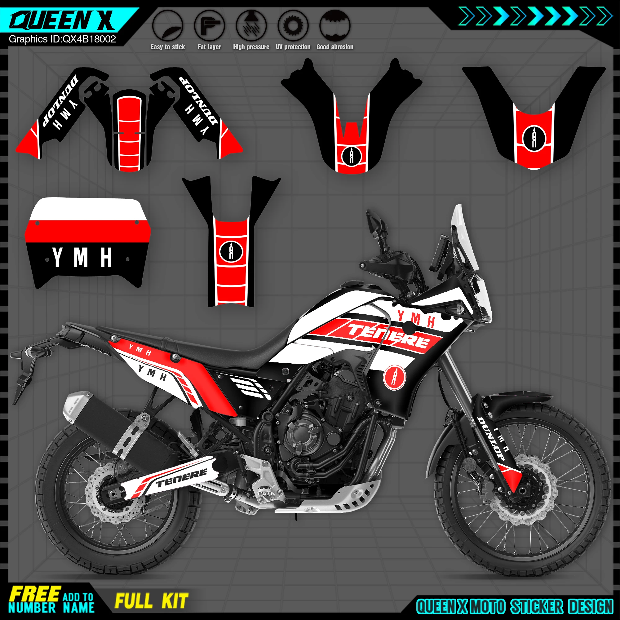 

QUEEN X MOTOR for Custom Team Graphics Backgrounds Decals Stickers Kit For YAMAHA TENERE T 700 2018 -2021 2022 Decals Stickers