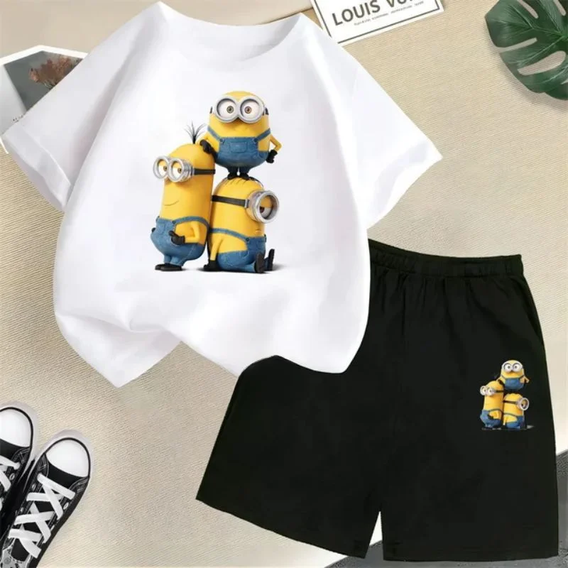 thumbnail image 1 of Conjunto de camiseta y pantalones cortos de dibujos animados de Minions Despicable Me para niños y adolescentes de verano de 2024, ropa para niños y niñas, camiseta de manga corta, traje de moda, 1 of 5