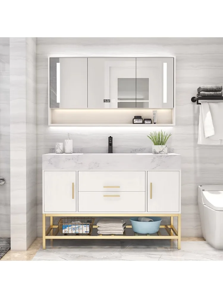 Nordic bathroom cabinet combination floor-to-ceiling marble washbasin cabinet simple smart washbasin basin