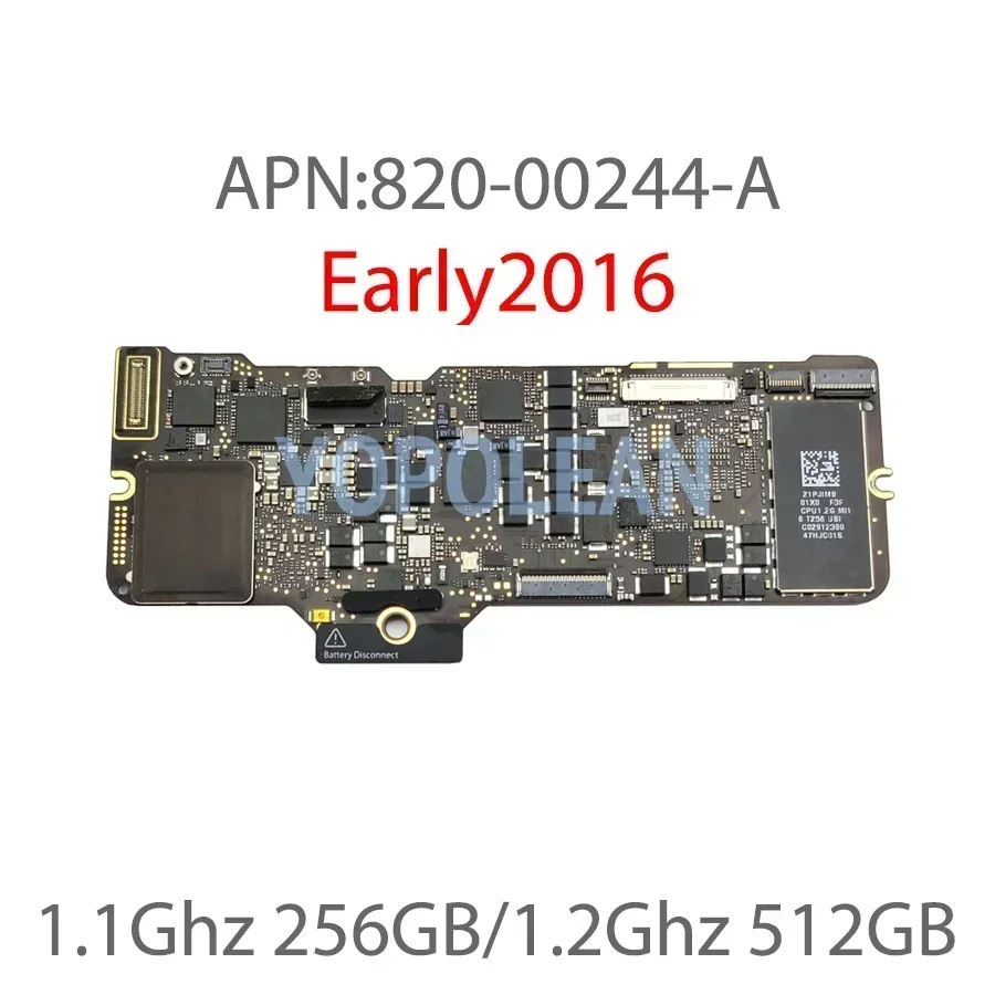 풀 테스트 A1534 마더보드 820-00045-A 820-00244-A MacBook 12인치 A1534 로직 보드 8G 16G 256GB 512GB 2015 2016 2017년용