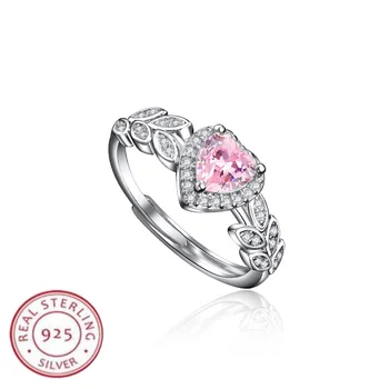 925 Sterling Silver Ring Pink Heart-shaped zirco luxury Opening Adjustable For Women Wedding Fine Jewelry Accessories Party Gift 1
