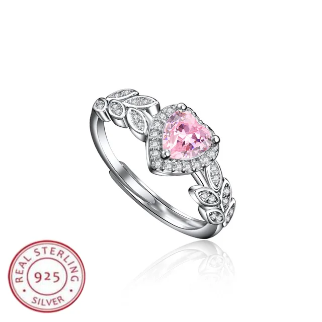 925 Sterling Silver Ring Pink Heart-shaped zirco luxury Opening Adjustable For Women Wedding Fine Jewelry Accessories Party Gift 1