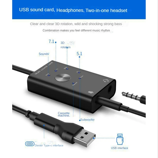 USB Audio Sound Card Adapter Aluminum Alloy USB Audio Sound Card Adapter Professional Converter For Laptop Headset PC Speaker 3