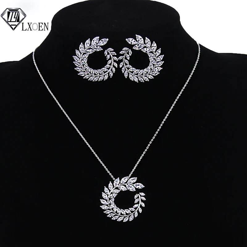 LXOEN AAA Zircon Olive Branch Pendant Set For Women Fashion White Rose Gold Color Wedding Jewelry Sets For Party jewelry sets jewelry set