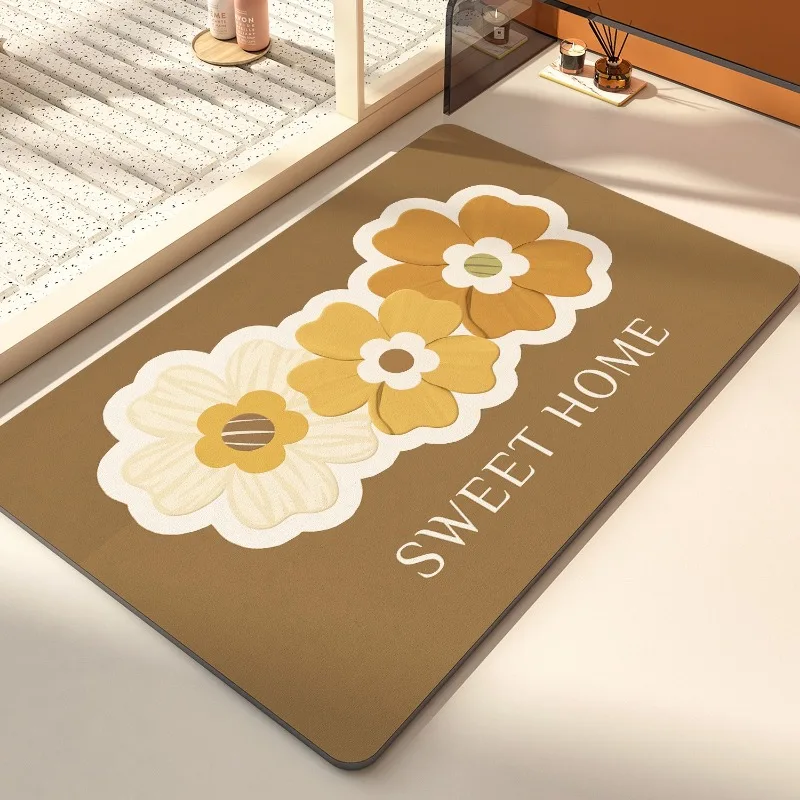 Diatom Mud Absorbent Bathroom Doormat Irregular Flower Pattern PVC Floor Mat Creative Art Bathroom Door Carpet Non-slip Foot Mat 4