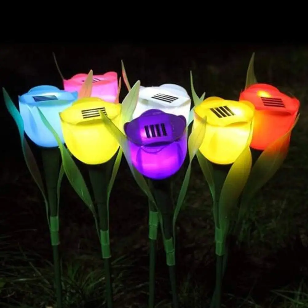 1-10PCS 태양열 튤립 조명 지지대 인공 꽃 LED 정원 장식 야외 조경 램프 파티오 휴일 장