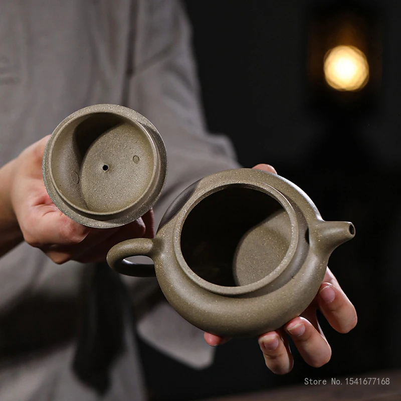 200ml Chinese Yixing Handmade Bean Green Purple Clay Teapot, Small Capacity Famous Artists Hand-carved Kettle Zisha Tea Set, 1Pc