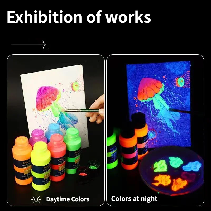 蛍光アクリル絵の具,高輝度塗料,手描き,DIYテキスタイル壁ライト