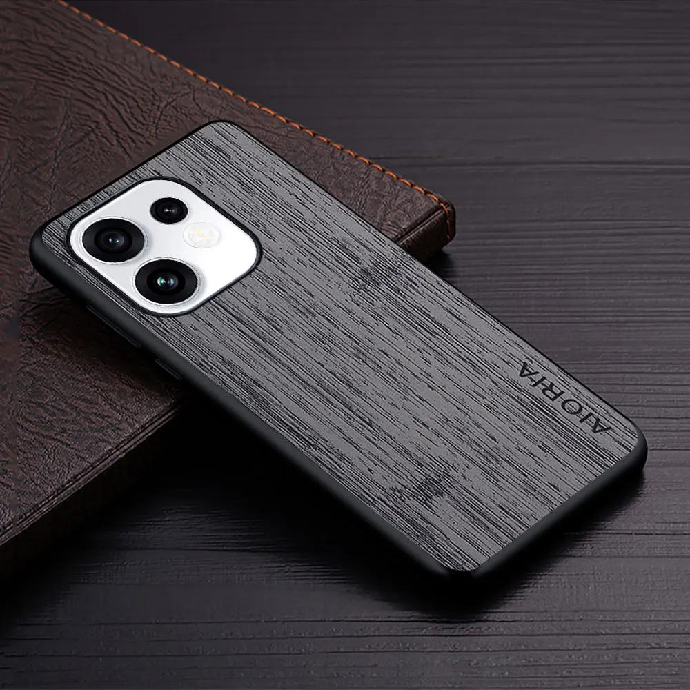 Elegant Wood Grain PU Leather Phone Cover