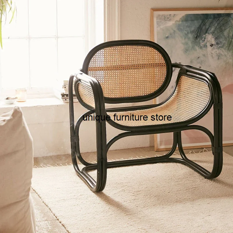 

Natural Rattan Living Room Chairs Balcony Single Sofa Chair Indoor Lounge Chair Ins Style Chaises De Salon Home Furniture WKLC