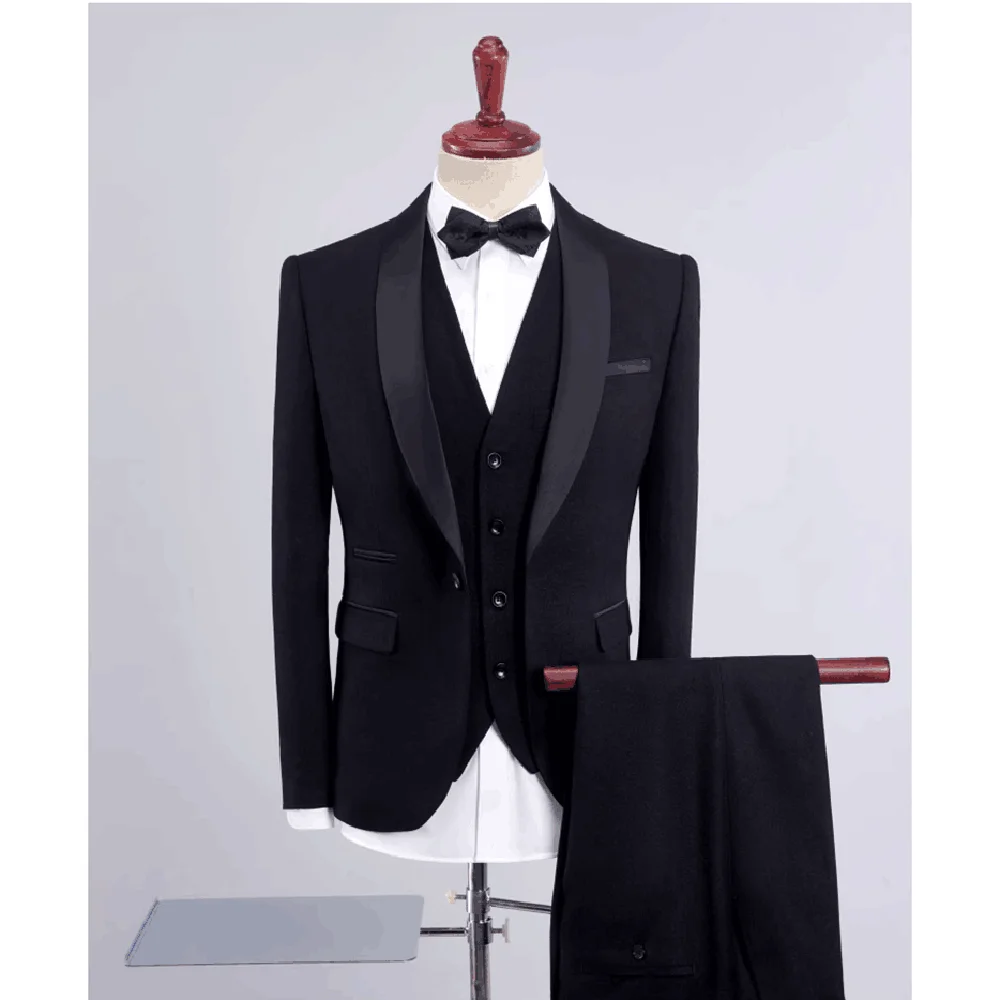 

New Brand Men Suits Fashion Black Shawl Lapel Male Suit Wedding Groom Slim Fit Tuxedo Full Men's Suit 3 Piece(Jacket+Pants+Vest)
