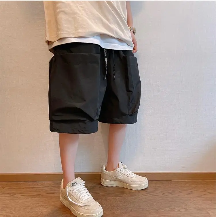 Men Trendy Casual Streetwear Hip Hop Big Pocket Design Cargo Short Pants Y2K 2024 Summer Youth Solid Oversize Baggy Beach Shorts