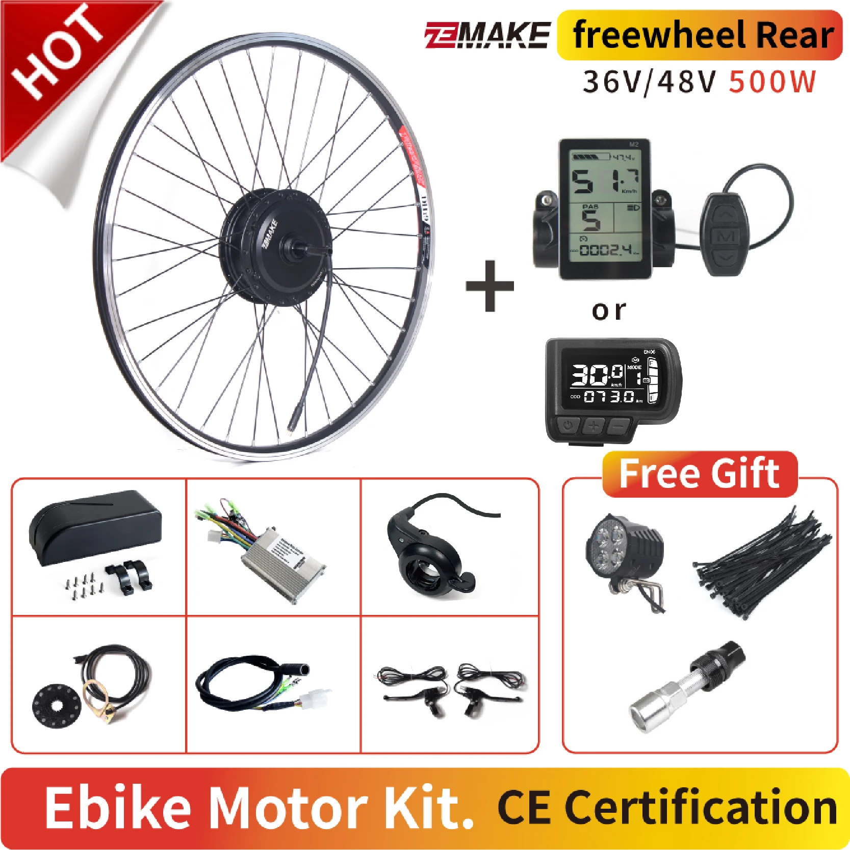 Ebike Motor Kit High Speed Brushless Gear Hub 36V 48V 350W 500W Electric Bike Conversion Front Cassette Rear With rim ZEMAKE