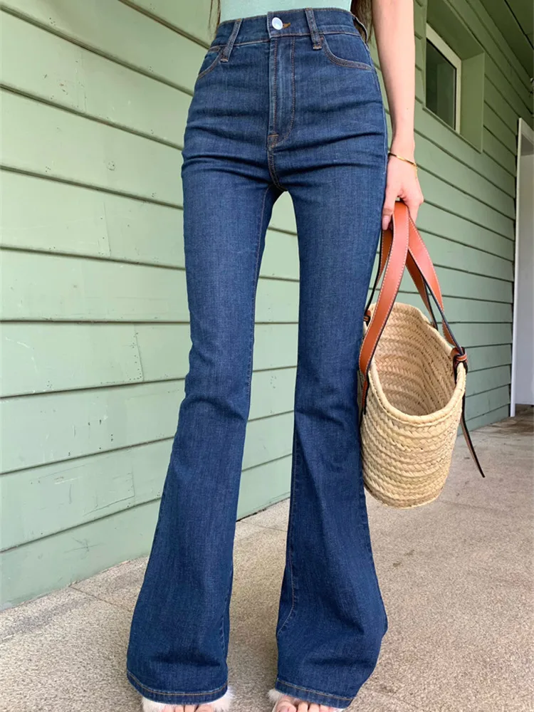 

Korean style Spring Autumn Flare Jeans Women High Waist Full Denim Pants Soring Skinny Jean High Waist Flare Leg Blue Jeans