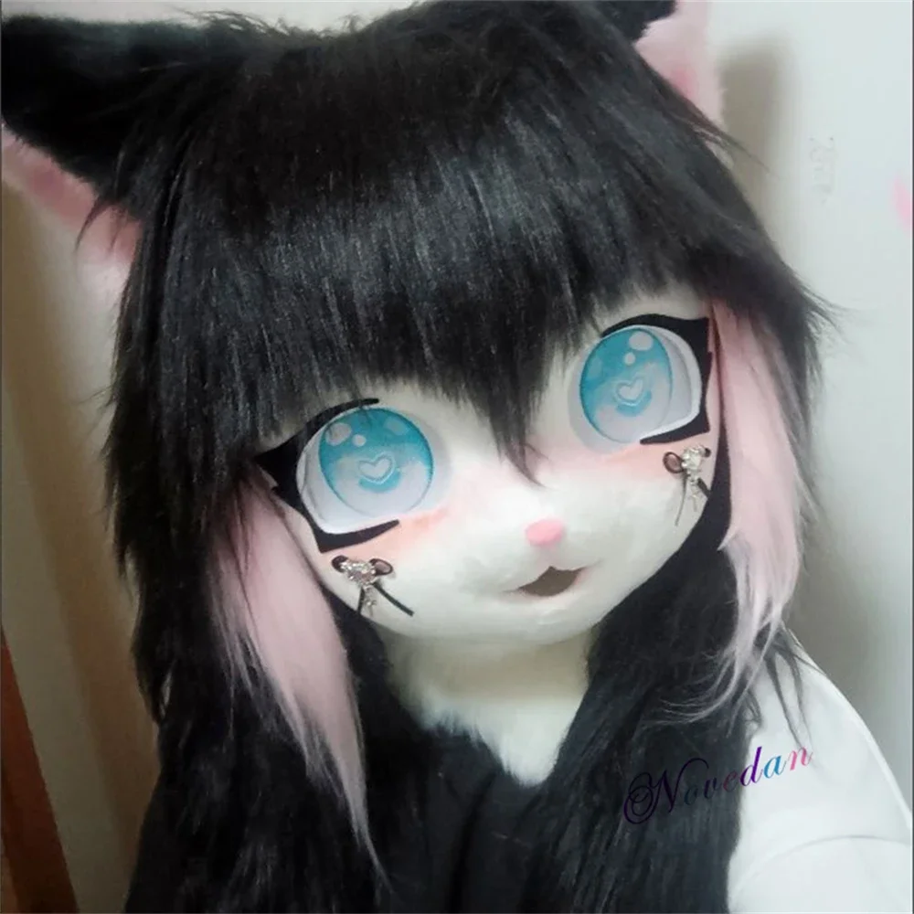 Cute Fursuit Kigurumi Headset Furry Animal Cosplay Costume Comiket Furries Rubbit Doll Cat Kig Mask Cosplay Halloween Costume