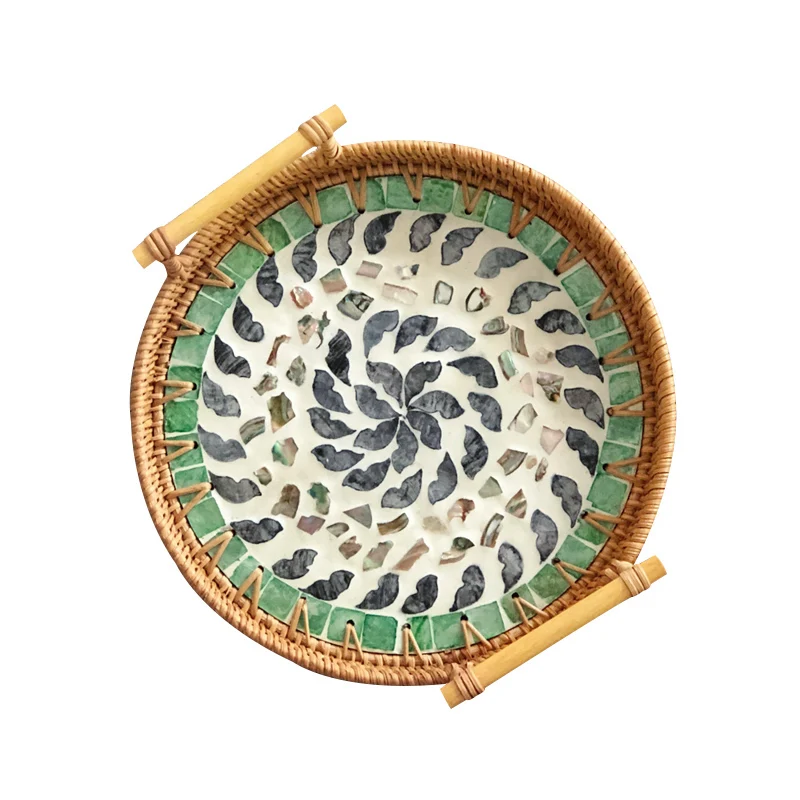 Vietnamese Bamboo Tray, Shell Fruit Basket, Nordic Breakfast Basket, Handwoven Snack Basket for Dining and Breakfast Table