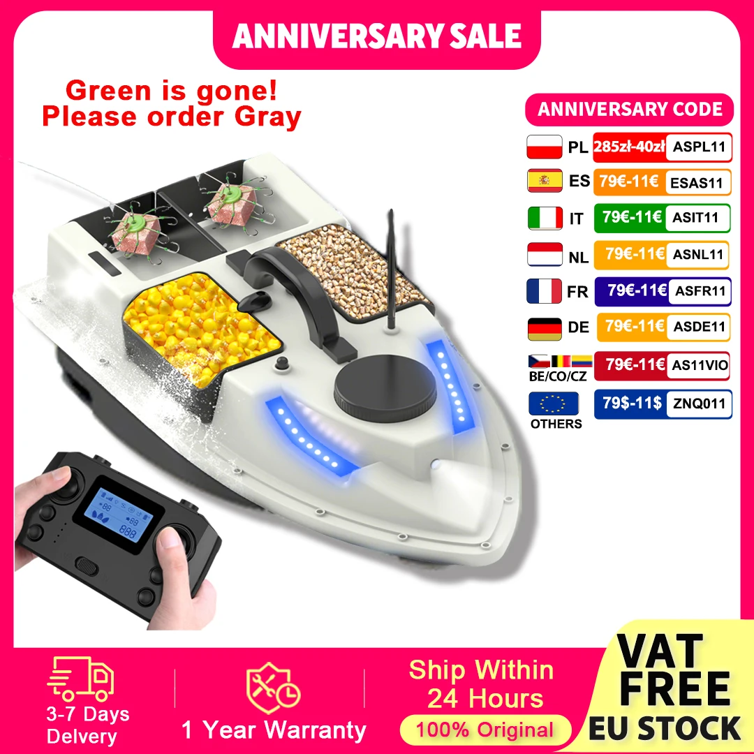 LOKEEVAN D19 Remote Controlled Bait Boat with GPS,600M RC Night Boat LED Fishing