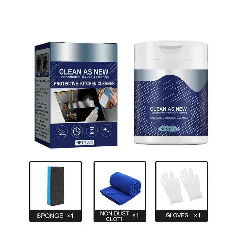 100g Powderful Kitchen Cleaner Heavy Duty Degreaser Cleaner Kitchen Ware Household Cleaning Agent Includes Gloves Brush And Wipe