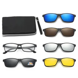6 In 1 Custom Men Women Polarized Optical Magnetic Sunglasses Clip Magnet Clip on Sunglasses Polaroid Clip on Sun Glasses Frame