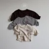 Solid Color T-shirt Spring Autumn Wear Boys Kids Long Sleeve Round Neck Tops Toddler Soft Thin Simple Versatile Bottoming Shirt 1