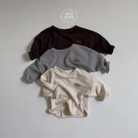 Solid Color T-shirt Spring Autumn Wear Boys Kids Long Sleeve Round Neck Tops Toddler Soft Thin Simple Versatile Bottoming Shirt 1