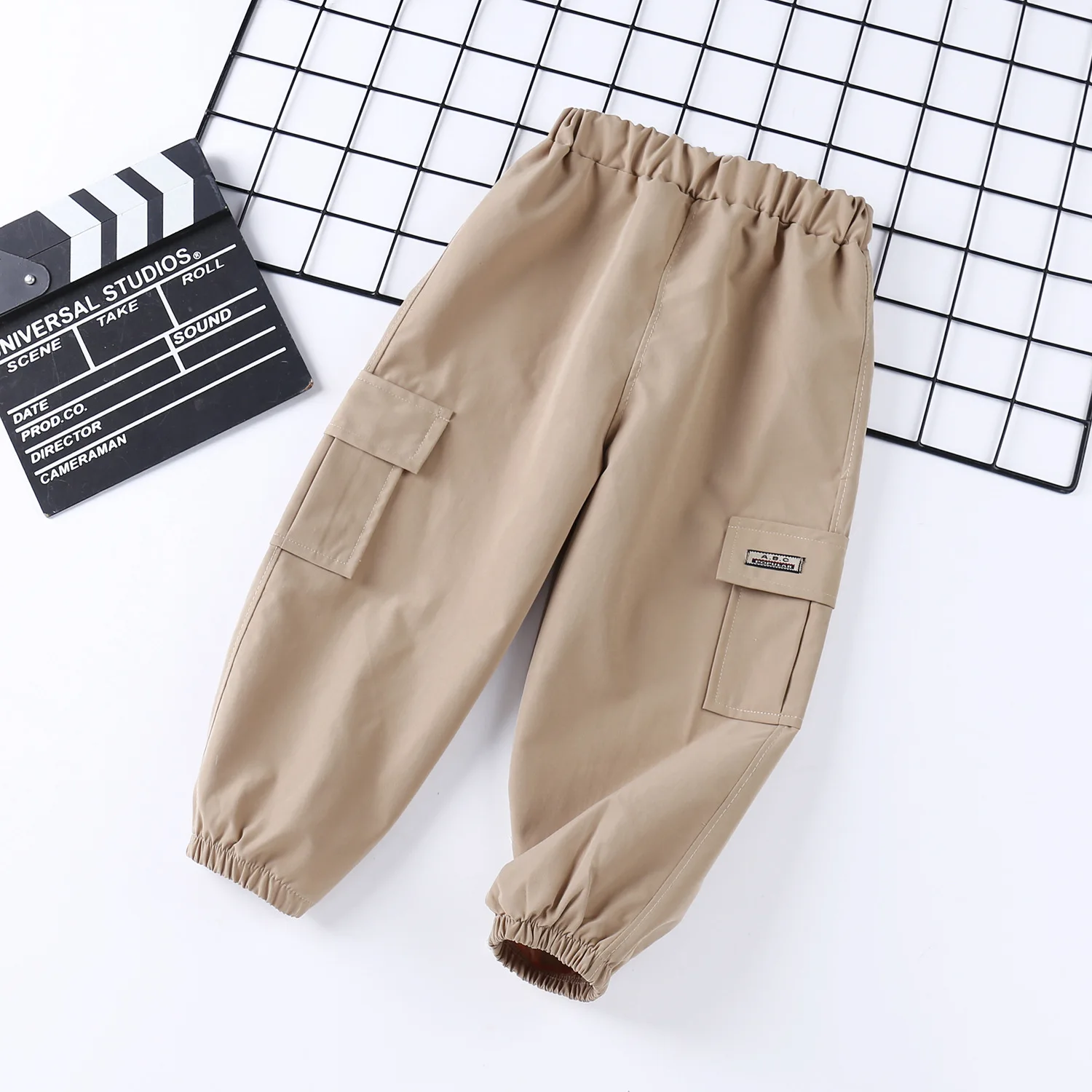 thumbnail image 1 of Spring Autumn Kids Cargo Pants Solid Color Children Casual Trousers with Multi Pockets Elastic Waist Boys Cargo Pant Streetwear, 1 of 6