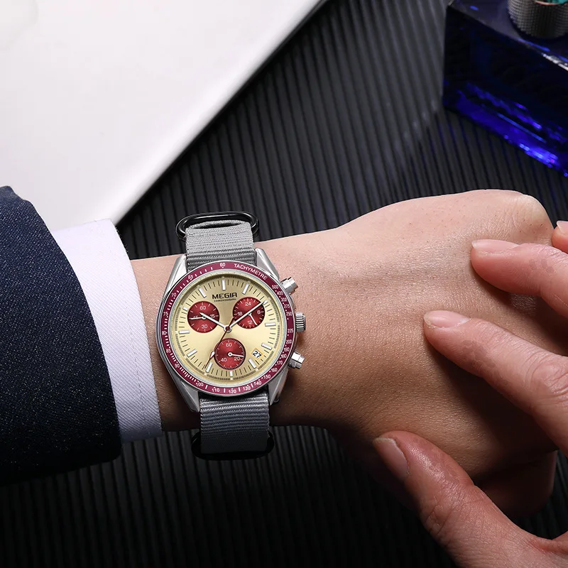 MEGIR 2247 Men's Luxury Quartz Watch Canvas Weaving Strap