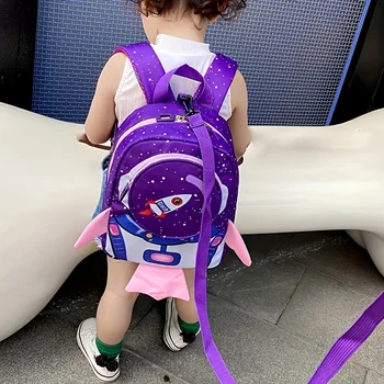 Zaino per bambini Cartoon Rocket Zaino per scuola materna Zaino anti-smarrimento Borse da scuola per bambini Borsa per bambini in età prescolare con corda di trazione
