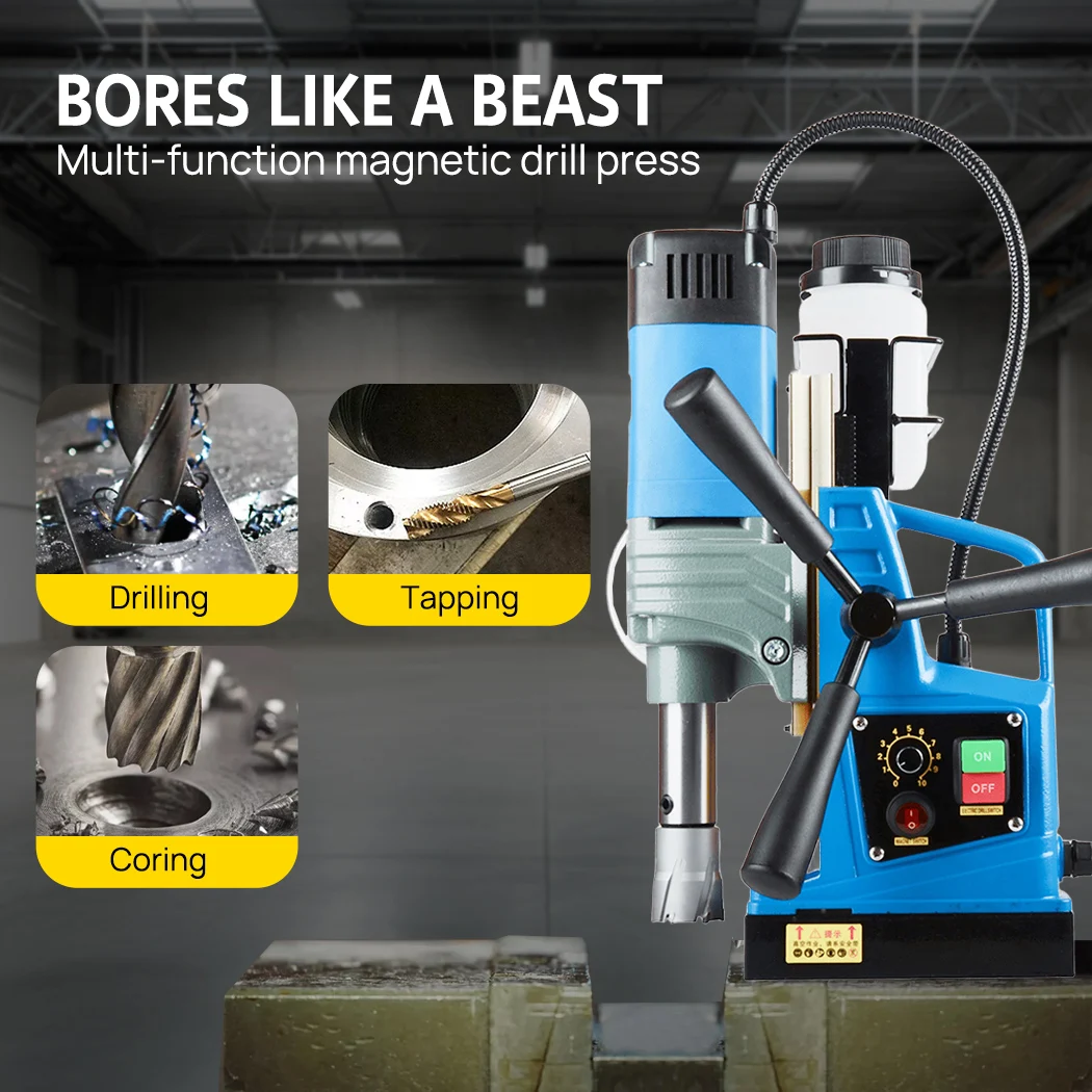 PORIYA Magnetic Drill 1550W 2922lbf/13000N Portable Mag Drill Press 500RPM 6 Bits Blue - 3