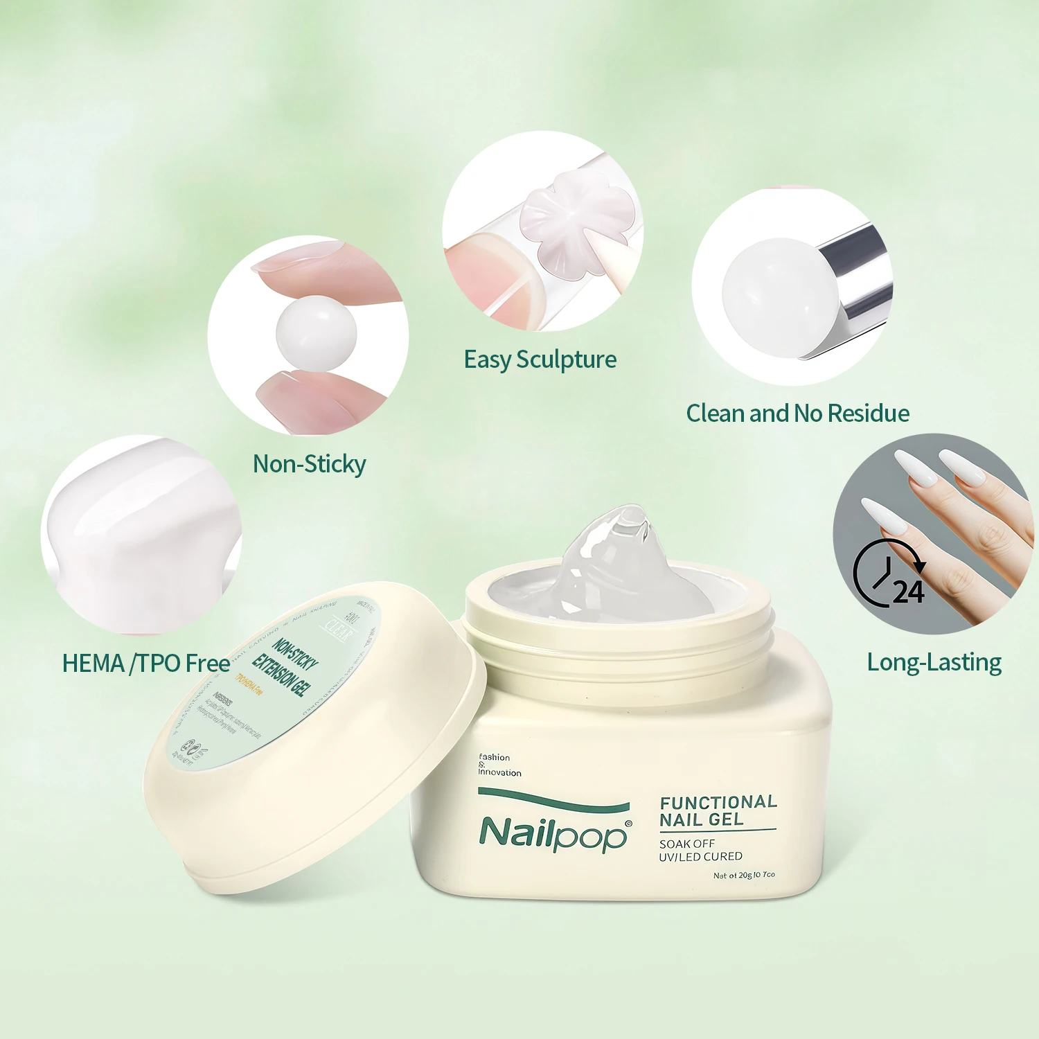 Nailpop No TPO/HEMA Gel di estensione non appiccicoso per unghie Art Manicure Scolpire LED UV Polimerizzazione Modelli personalizzati facili da usare Arte fai da te - immagine 3