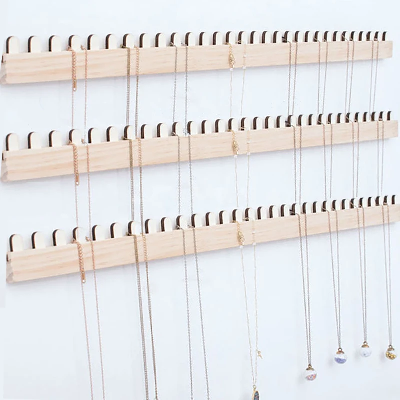 Necklace Jewelry Display Stand Earring Ring Natural Wooden Hanger Storage Holder Storage Rack Shop Wall Mounted Decoration 12 in 1 adhesive paste wall hanging storage jewelry hooks jewelry display organizer earring ring necklace hanger holder stand