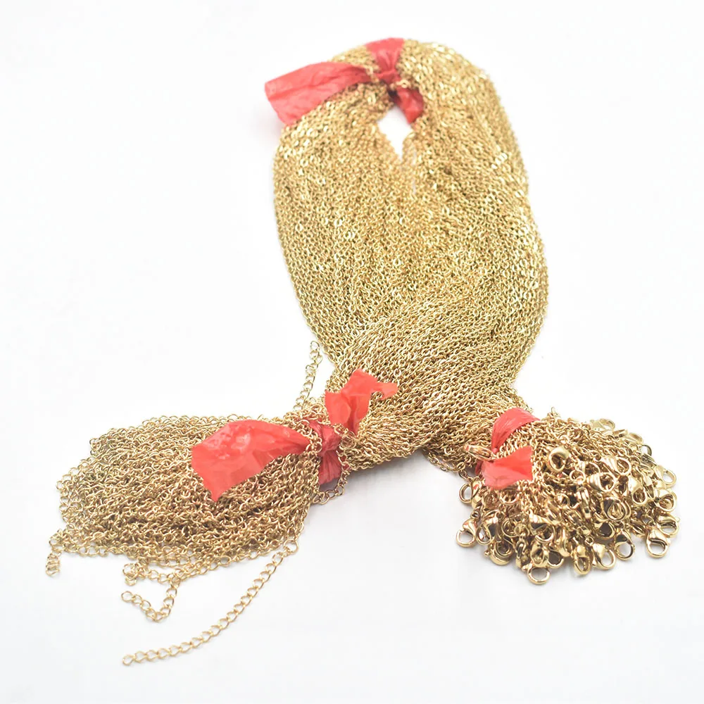 Großhandel 1,5mm Edelstahl-Halskettenseil 45+5cm goldfarbene Kette mit Karabinerverschluss DIY Schmuckzubehör 100 Stück/Los Großhandel