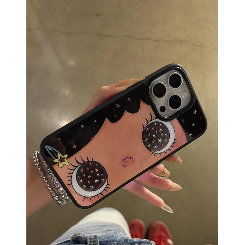 Cartoon INS Cute Girl Starry Big Eyes Fashion Minimalism Matte Advanced Phone Case