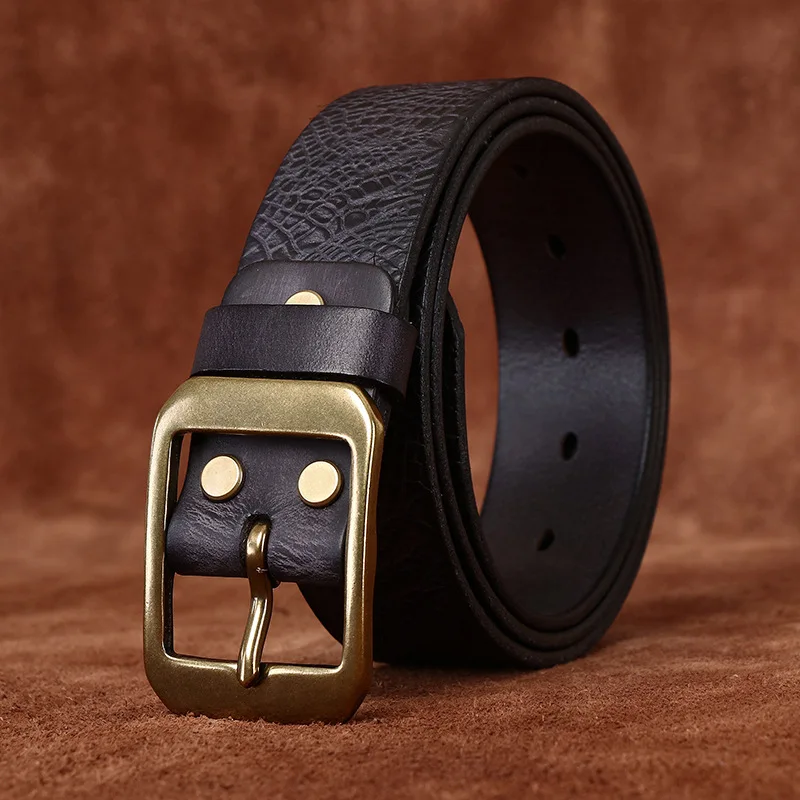 3.8CM Pure Cowhide High Quality Genuine Leather Belts for Men Brand Strap Male Brass Buckle Fancy Vintage Jeans Cowboy Cintos