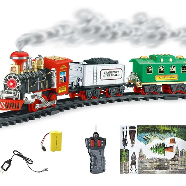 Electric Train Sets Rechargeable Classic Steam Train Toy Electric Smoke Remote Control Track For Children Toy Set Christmas Gift 2
