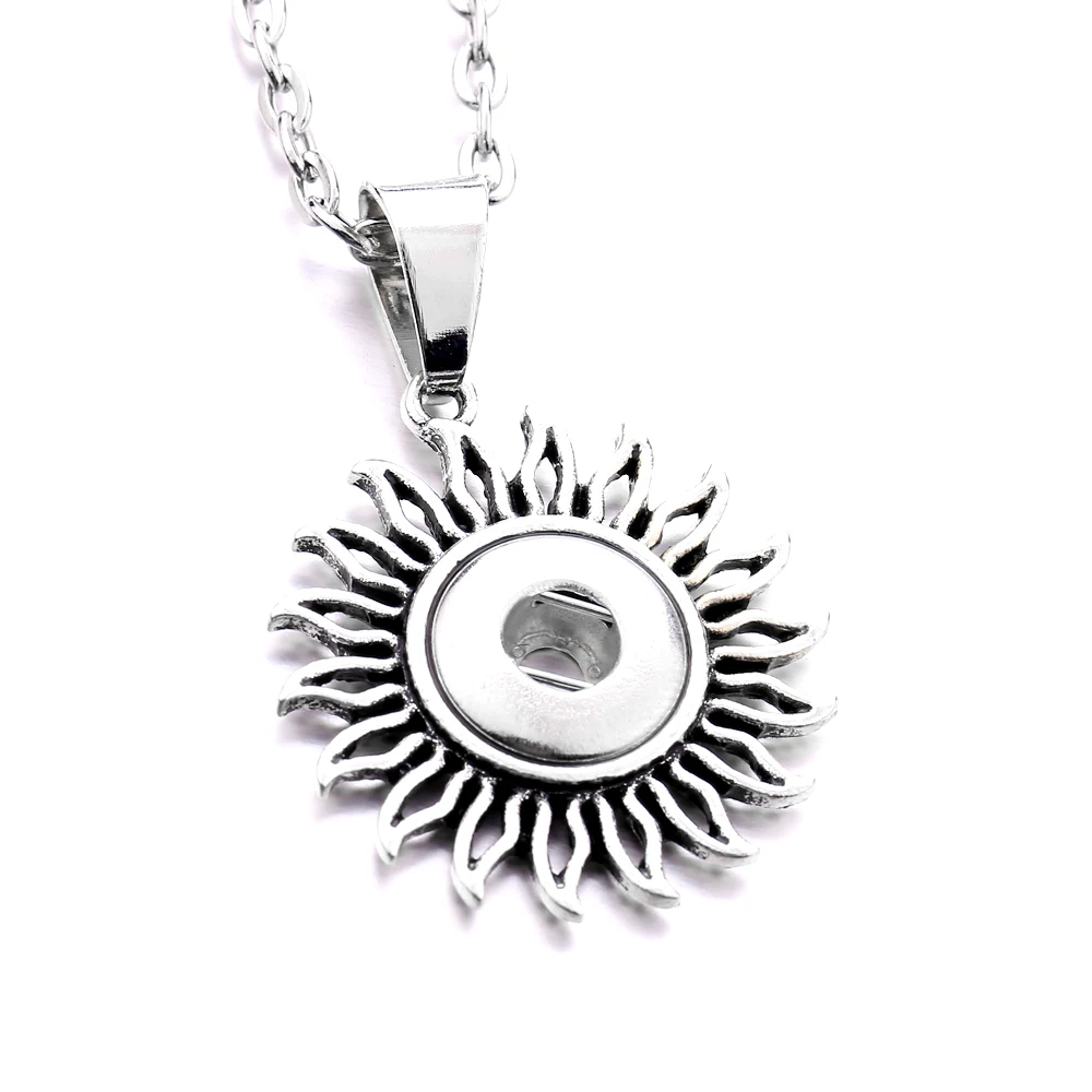15pcs Vintage Metal 12mm Snap Button Necklace Fit  Heart Moon Sun Snap Buttons Jewelry Pendant Necklaces