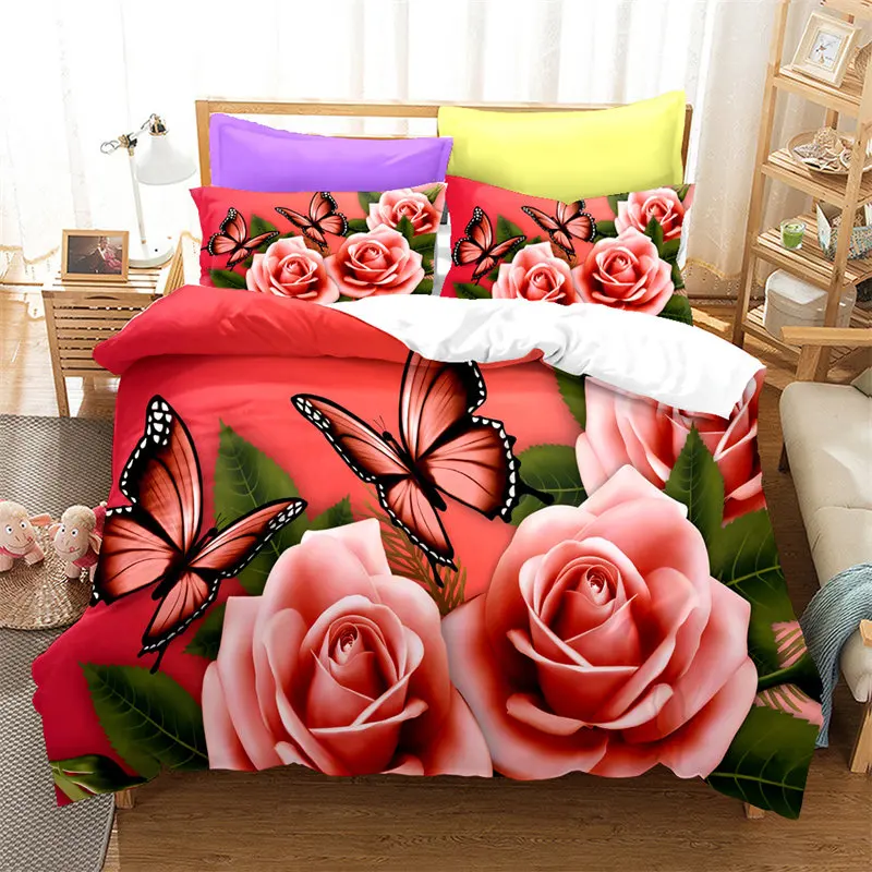 Housse de couette - Parure de lit 220x240 cm Coton Butterfly Rose