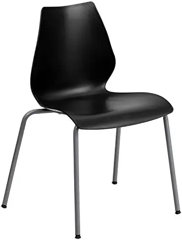 

Series 770 lb. Capacity Black Stack Chair with Lumbar Support and Silver Frame