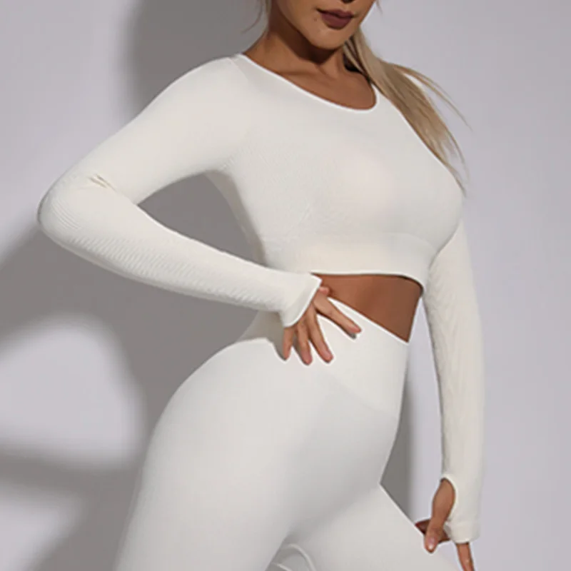 Ribbed Sports Shirts Long Sleeve Top Seamless Yoga Shirt Fitness Long Sleeves Tops for Women Gym Vest Workout Bra Wear