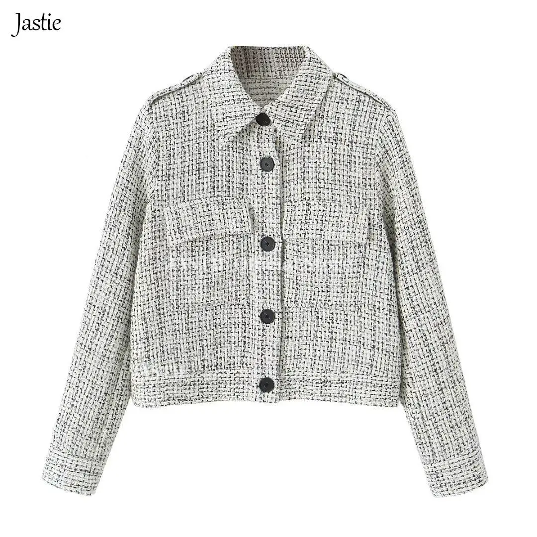 

Jastie Autumn Blazers Women 2023 New Blazer Chic Loose Pocket Decoration Woolen Jacket Women Suit Elegant Fashion Warm Coat