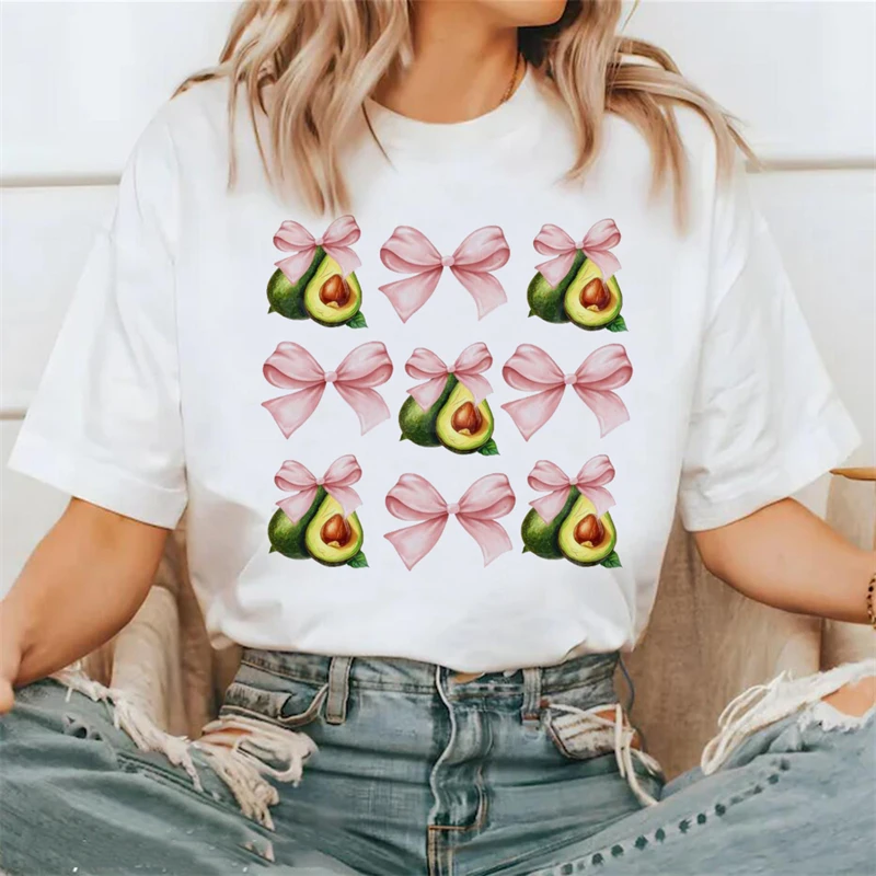 

Avocado Girl Printed Cute Top Short Sleeved Women's Trendy Pattern Printed Fun Summer O-Neck Style Casual Versatile T-Shirt.