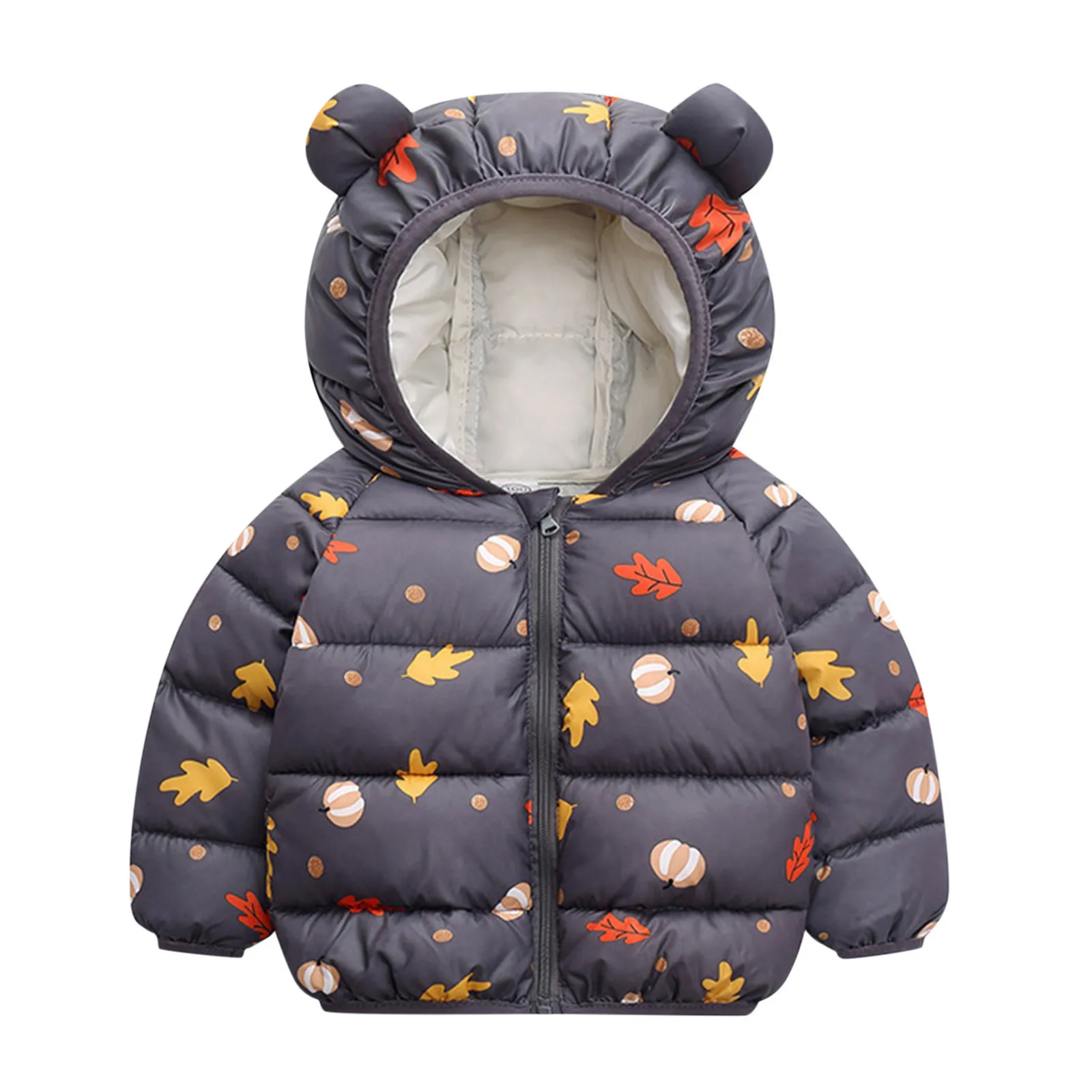 Girls' Detachable Hood Rain Jacket With Cartoon Bear Print