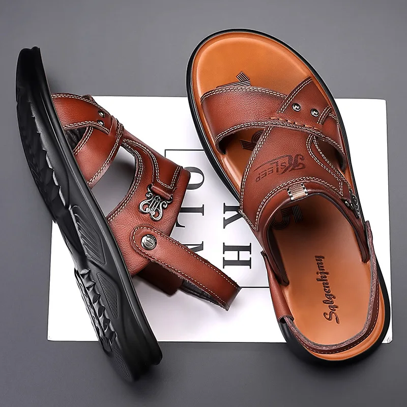 

Сандалии мужские кожаные, Повседневная Уличная обувь на толстой подошве, Нескользящие, для пляжа, летняя модель 2023