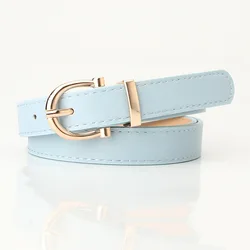 Luxury Women's PU Leather Belt with Metal Buckle - Designer Brand - 105cm-41.33 inch (Blue)